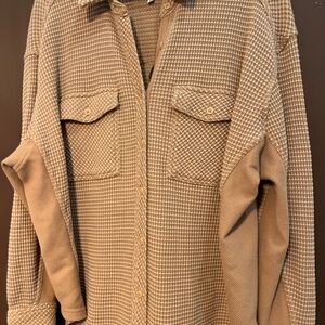 Aerie LumberJane Waffle Knit Button Up Shirt Brown Orange Sz XS/S/M/L Oversized
